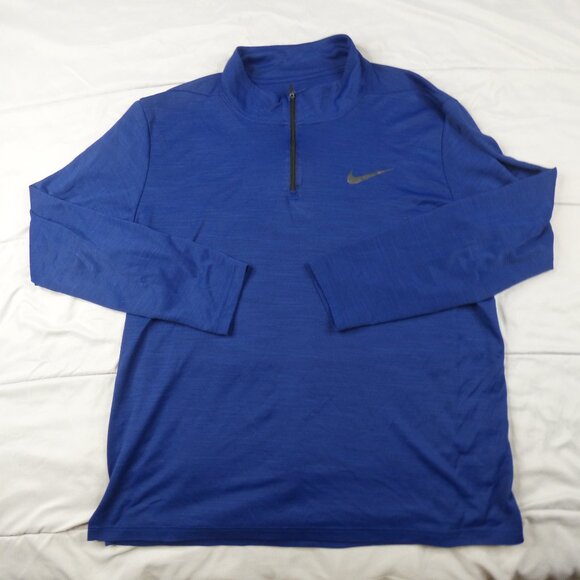 Nike Sweater Dri-Fit Mens XL Royal Blue Quarter Zip Pullover Golf Running - Picture 1 of 7